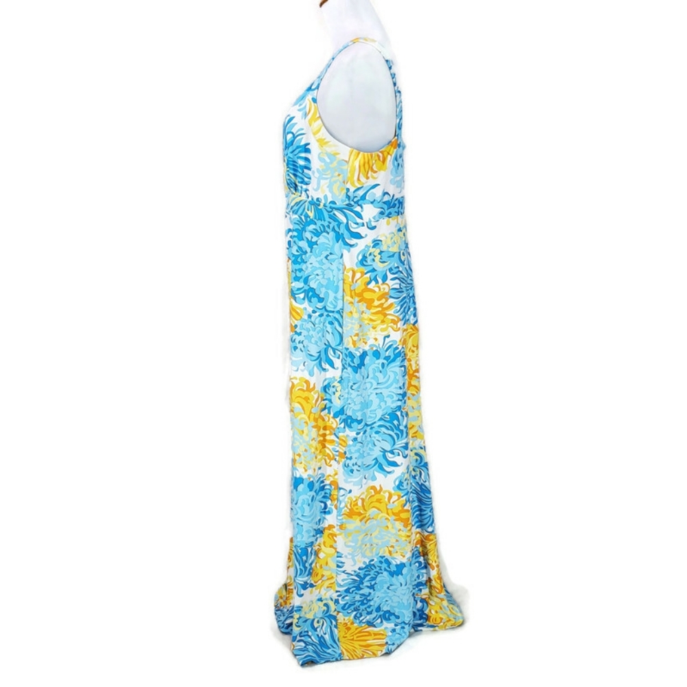 J. McLaughlin Floral Maxi Dress Size L Blue Yellow Sleeveless V Neck - Picture 2 of 12